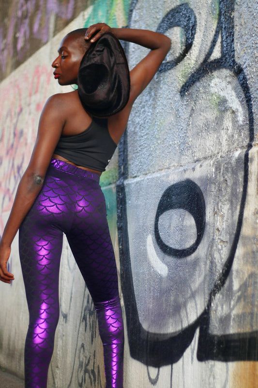 80s Purple Leggings with statement print Germany| Vintage maximalist sporty leggings