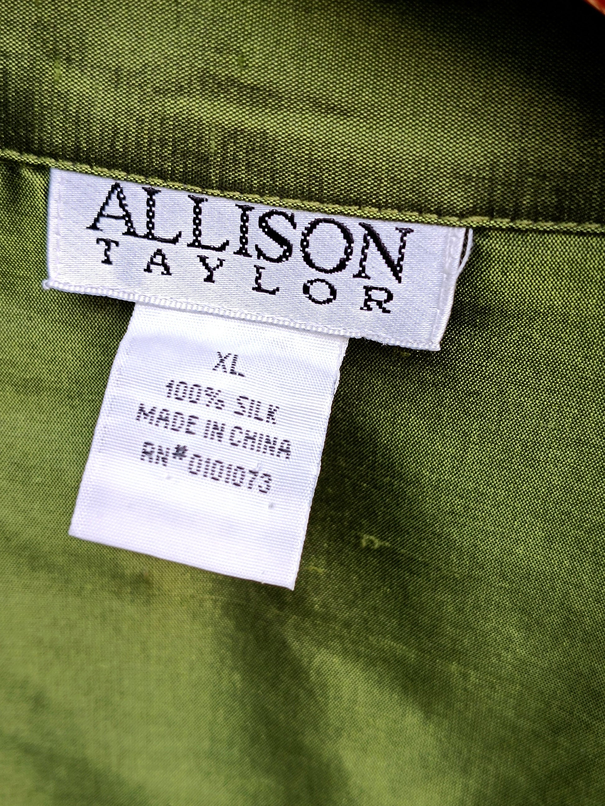 90s Allison Taylor Silk Blouse| Vintage Green Buttoned down silk shirt | Glamorous evening design