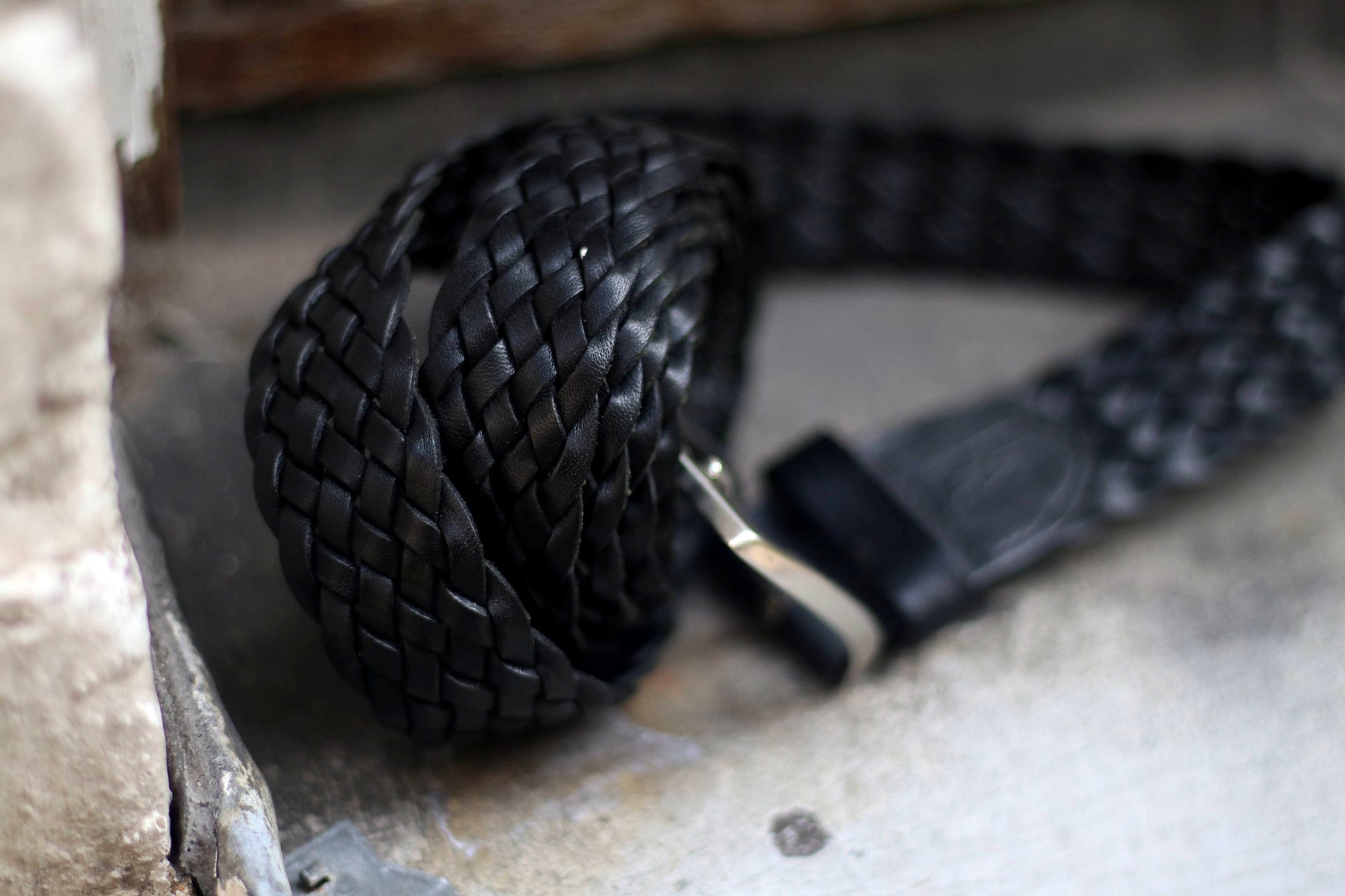 90s Black Woven Leather Belt | Vintage Bohemian Designer belt | Minimalist capsule collection belt| Schuchard & friese belt