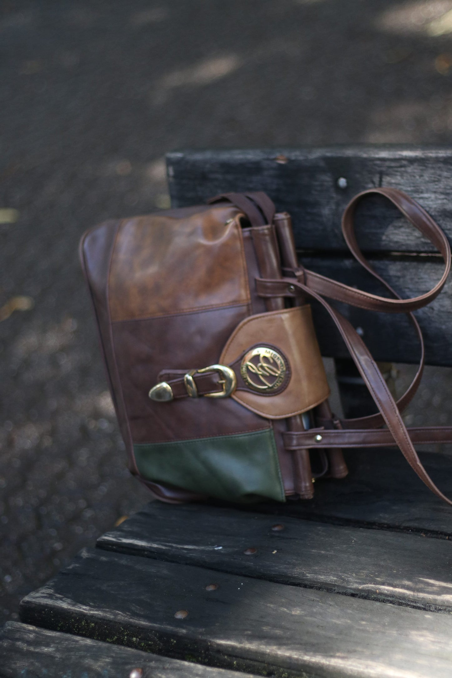 Vintage Mick Gwend Paris bag| 90s Oversized Tote| Faux Leather Brown Big Shoulder Bag