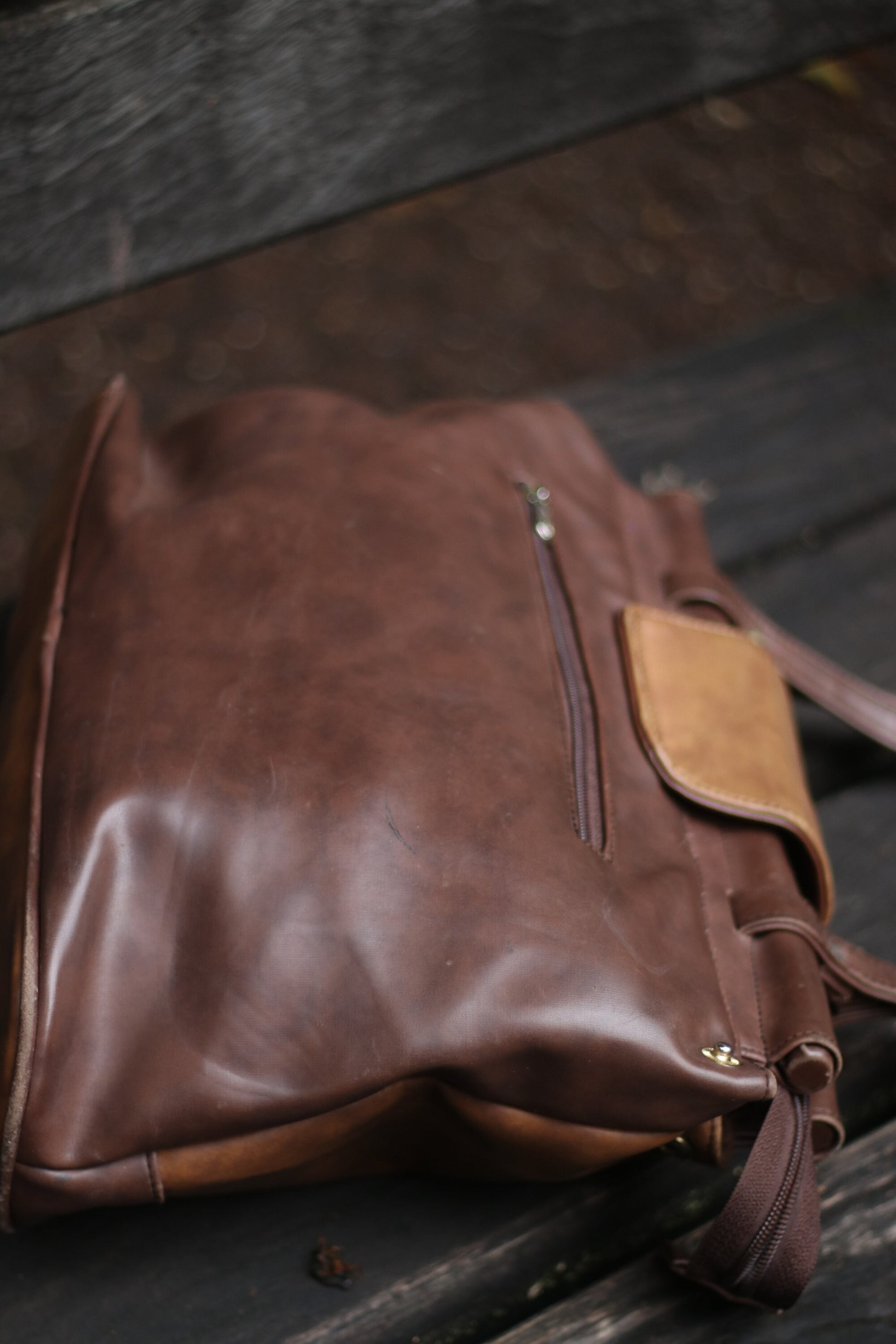 Vintage Mick Gwend Paris bag| 90s Oversized Tote| Faux Leather Brown Big Shoulder Bag