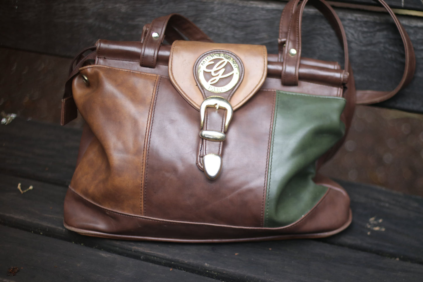 Vintage Mick Gwend Paris bag| 90s Oversized Tote| Faux Leather Brown Big Shoulder Bag