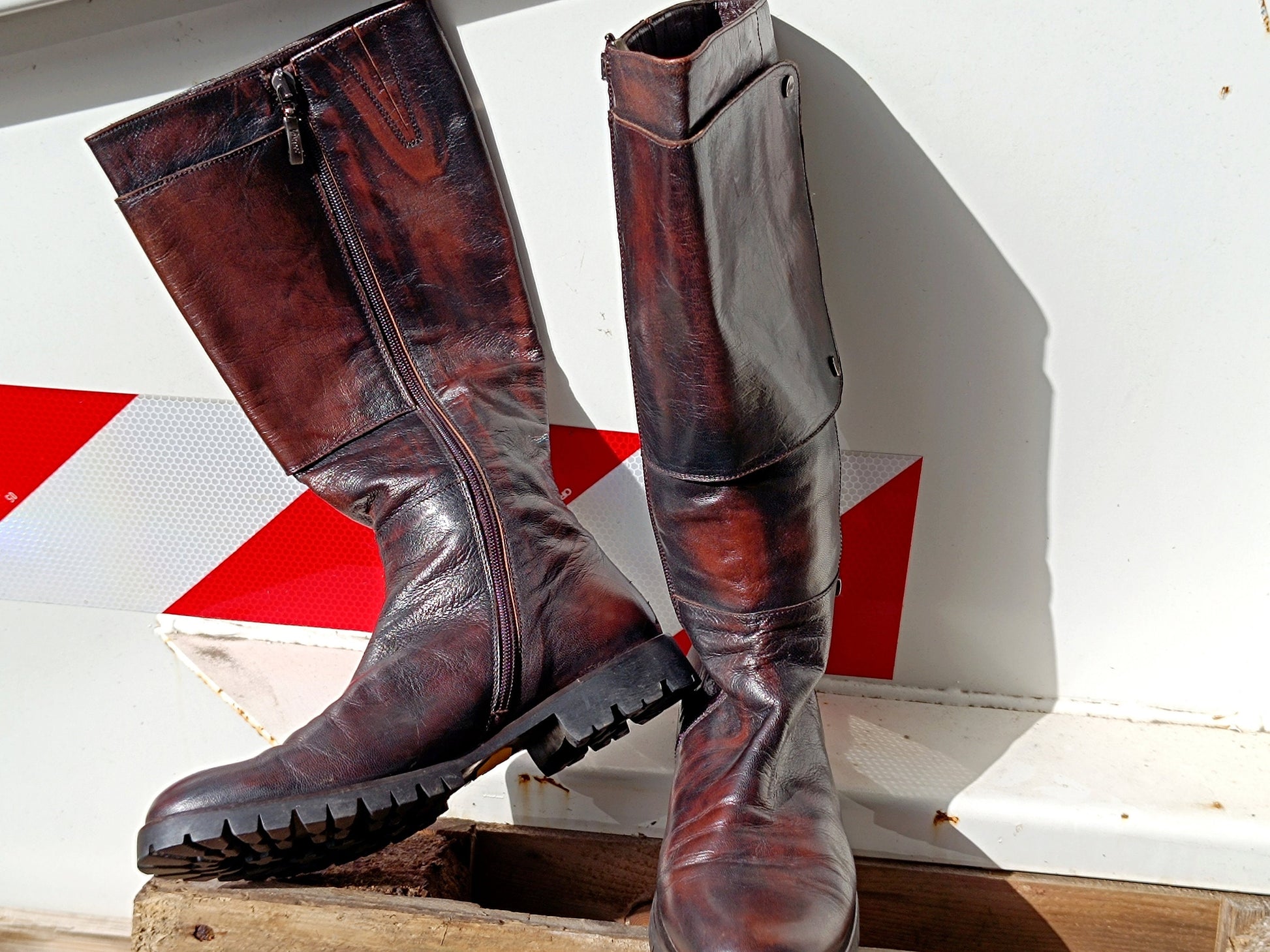 90s Grunge Leather Boots | Vintage red and black knee length boots| Punk inspired tough luxe minimalist shoes size EU 39