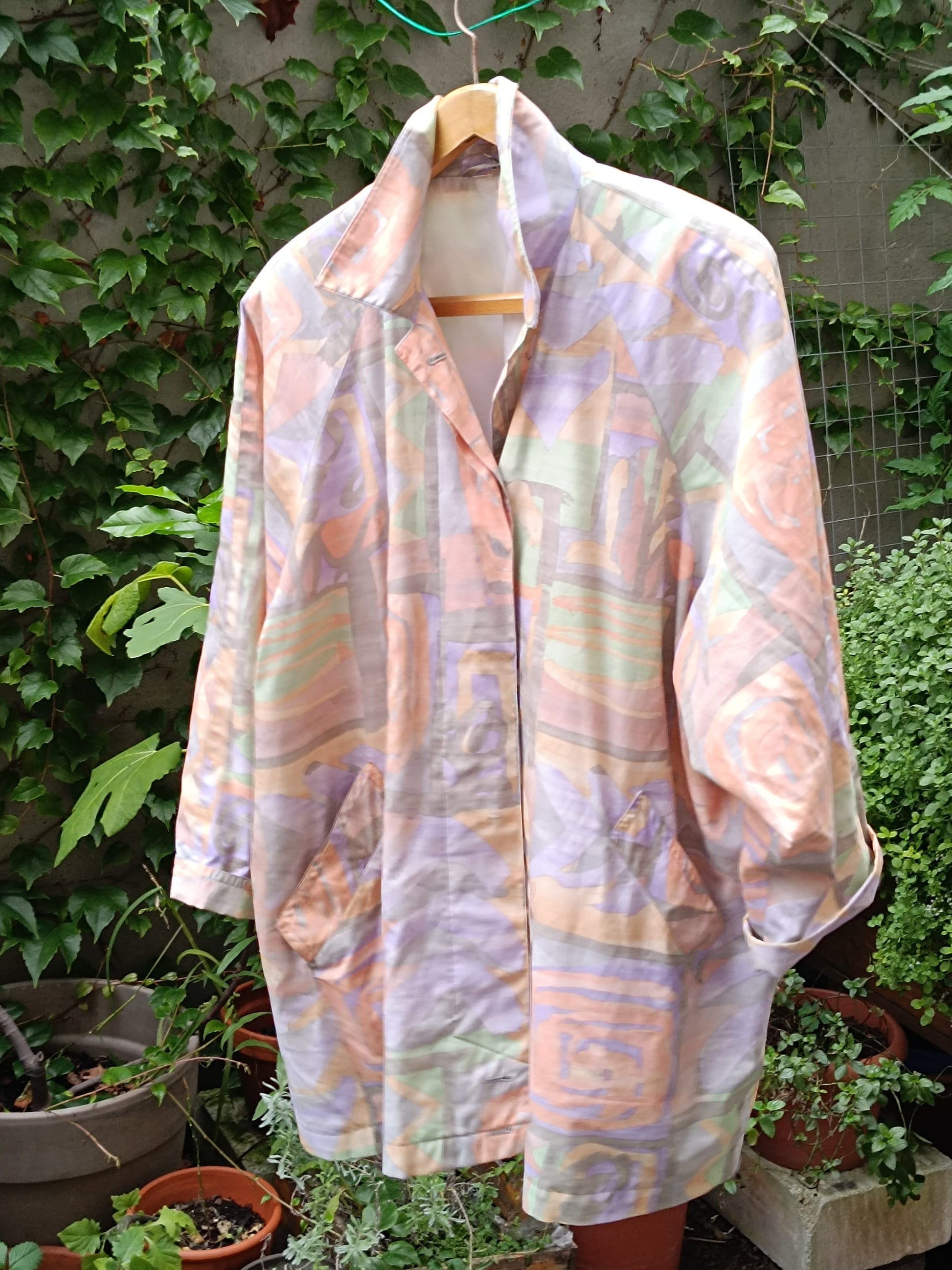 80s Nino Sportswear Jacket| Vintage multicoloured transitional coat| Pastel coloured abstract print lightweight jacket