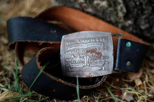 70s Levi's Strauss Belt | Americana inspired Leather Black Belt| Western Cowgirl belt with brass buckle