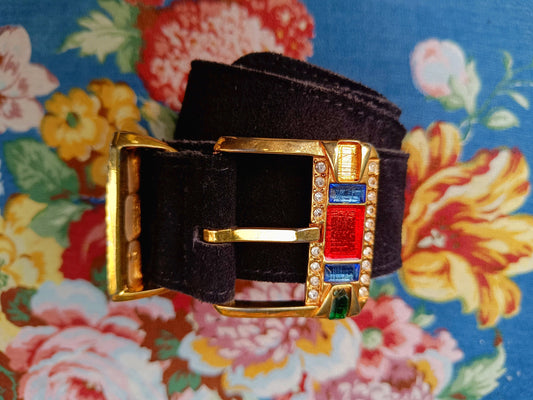 80s rhinestone belt| Vintage bold maximalism belt| multicolored faux leather acessories