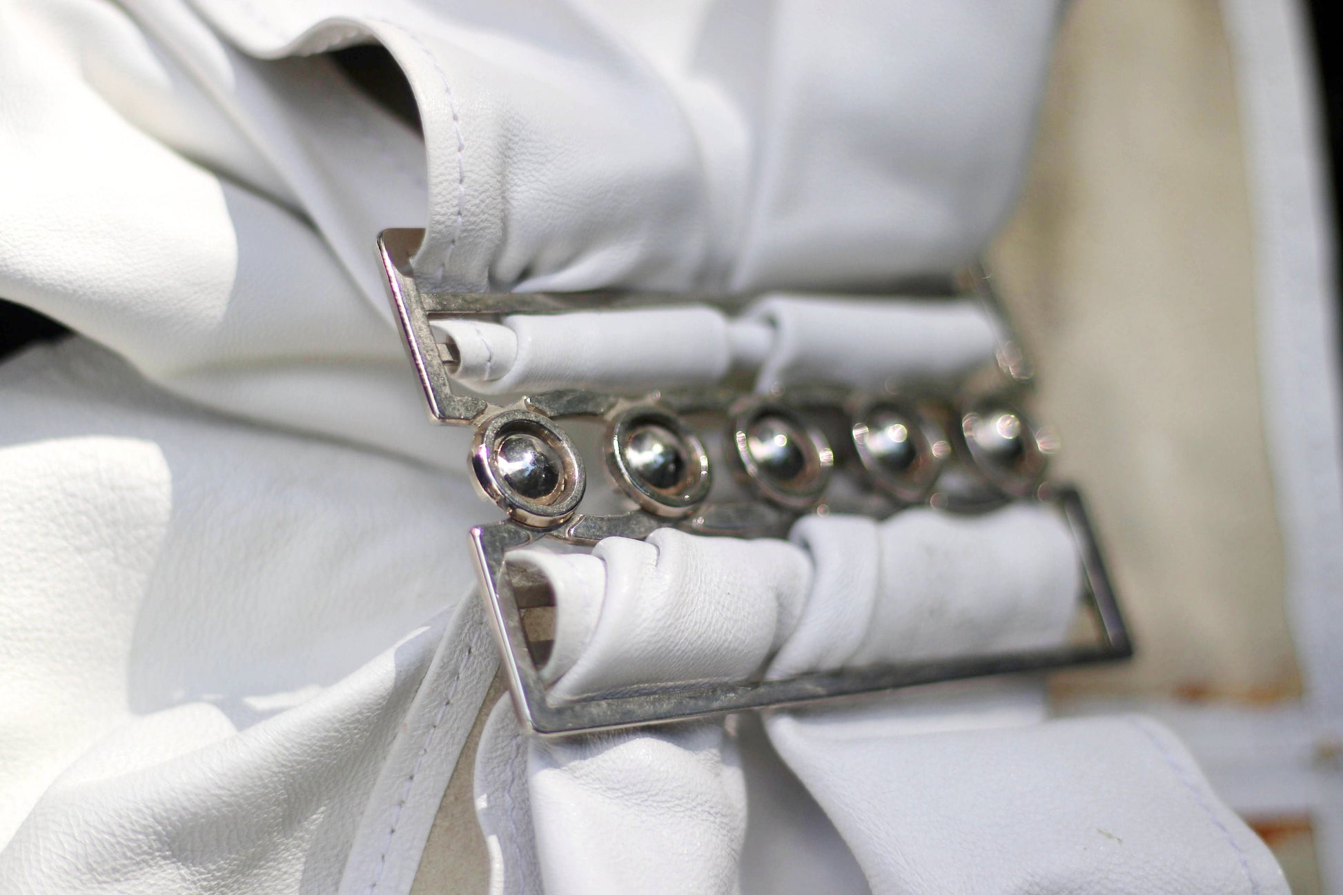 80s White Leather Belt | Vintage Statement oversized feminine belt| Fashion forward handmade waist belt