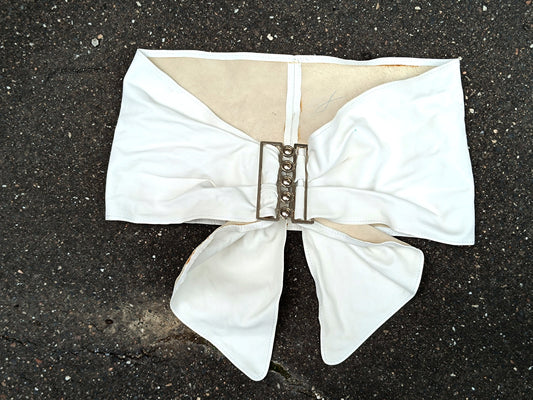 80s White Leather Belt | Vintage Statement oversized feminine belt| Fashion forward handmade waist belt