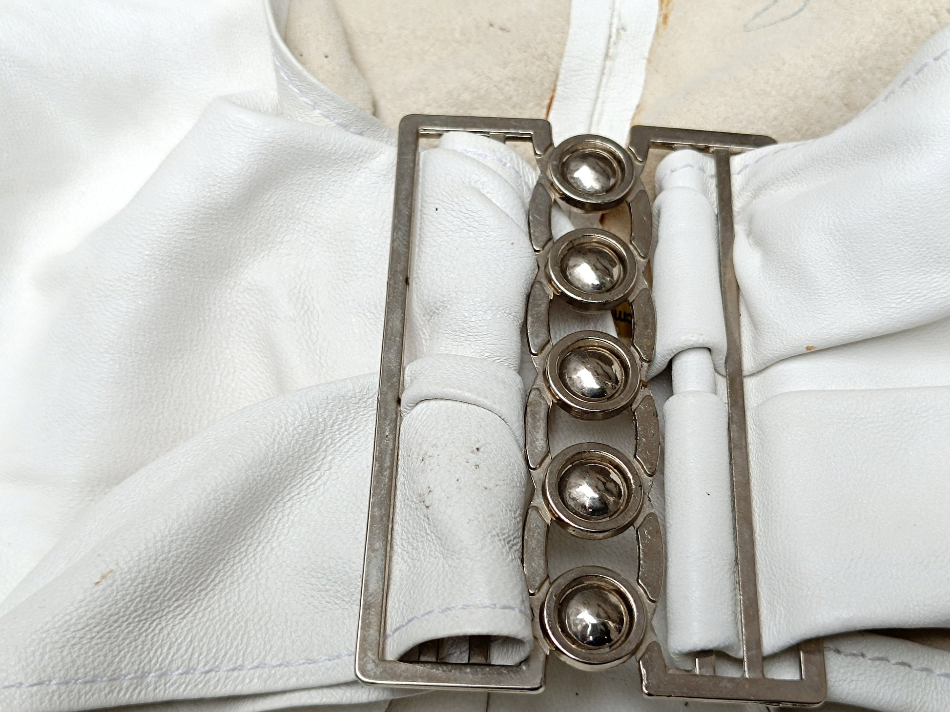 80s White Leather Belt | Vintage Statement oversized feminine belt| Fashion forward handmade waist belt