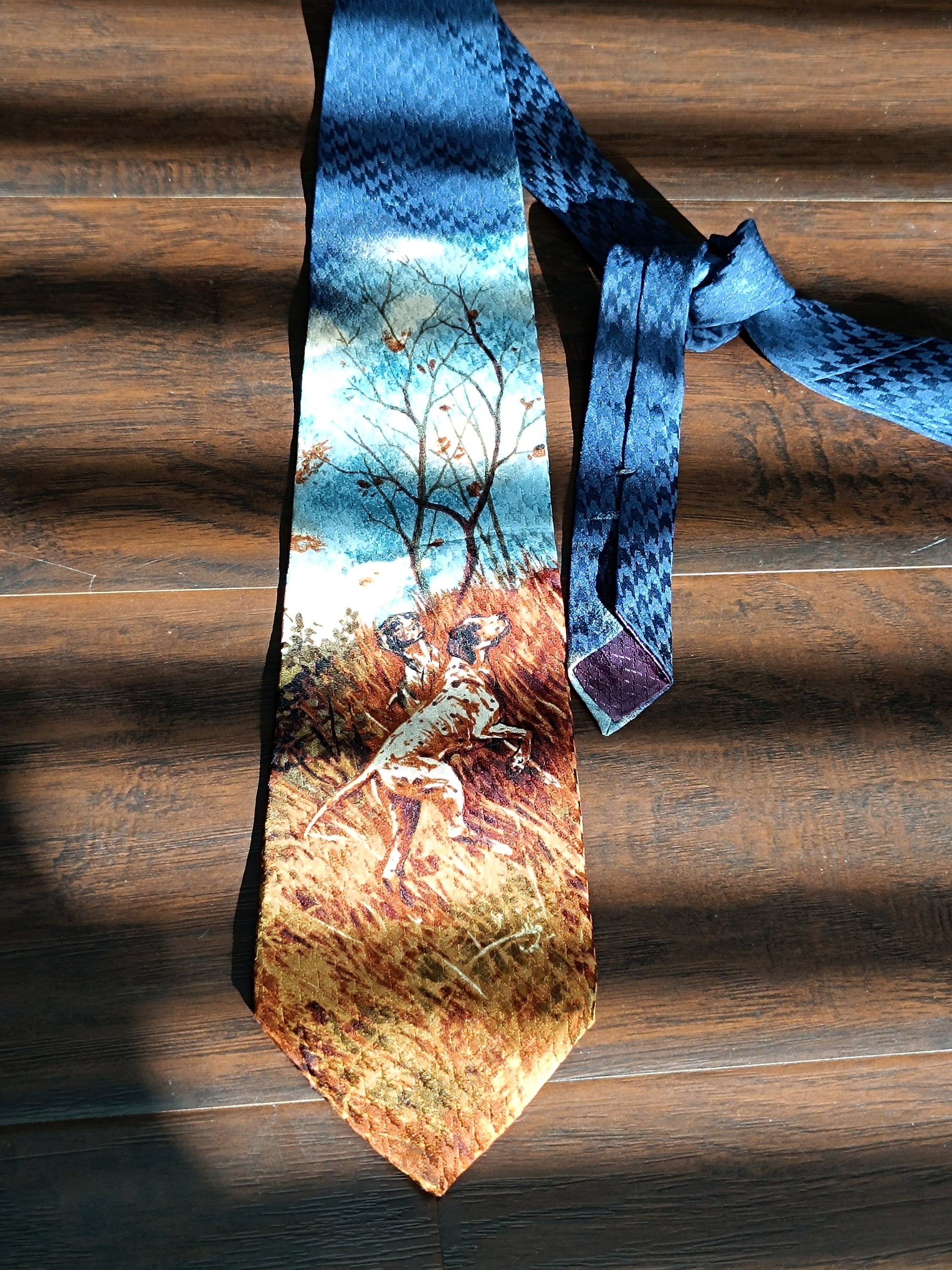 90s Hathaway Silk Tie | Whimsical Dog print neck tie| Sartorial brown necktie