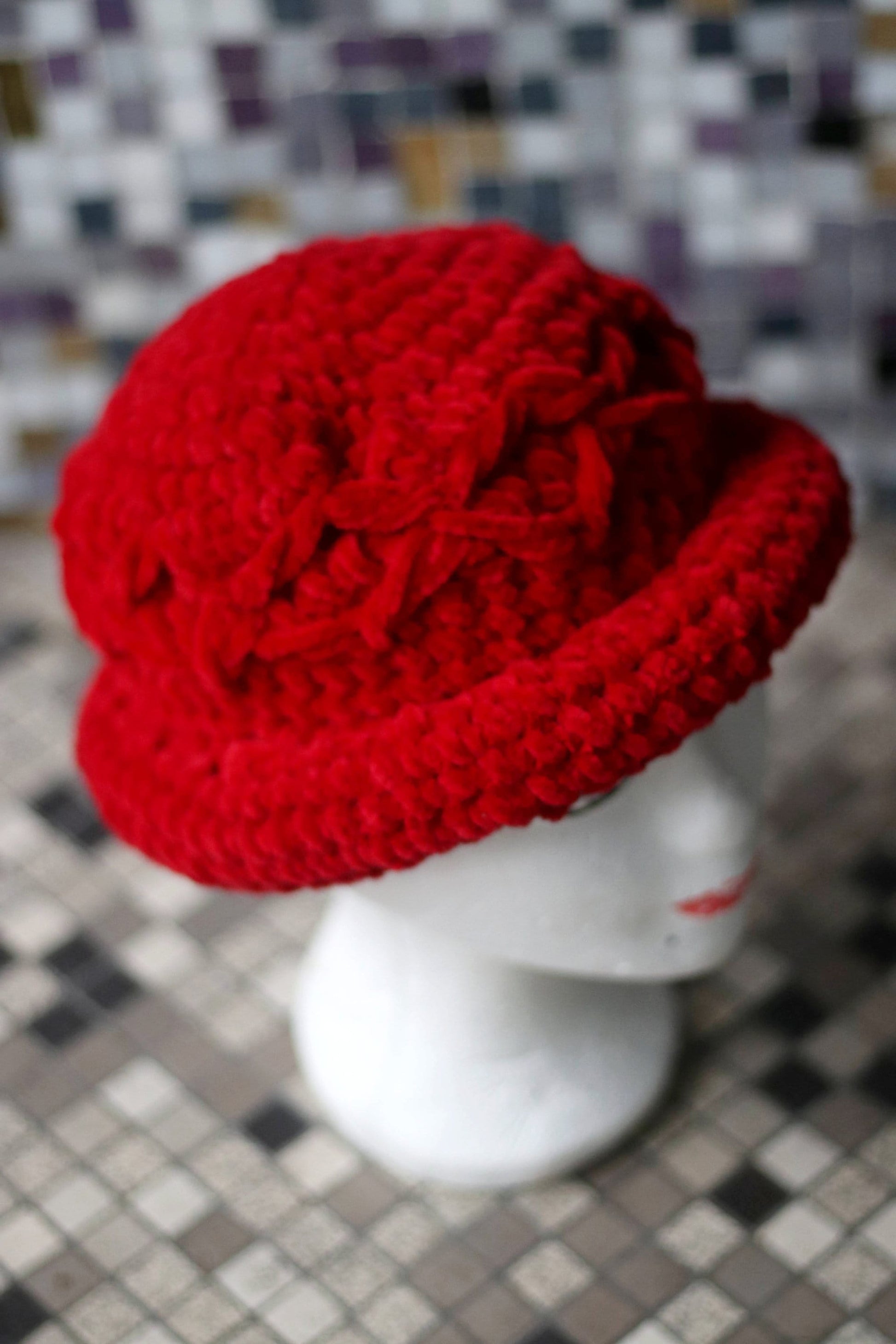 y2k red knitted Hat| Vintage Cozy Winter Beanie | minimalist handmade winter accessory|