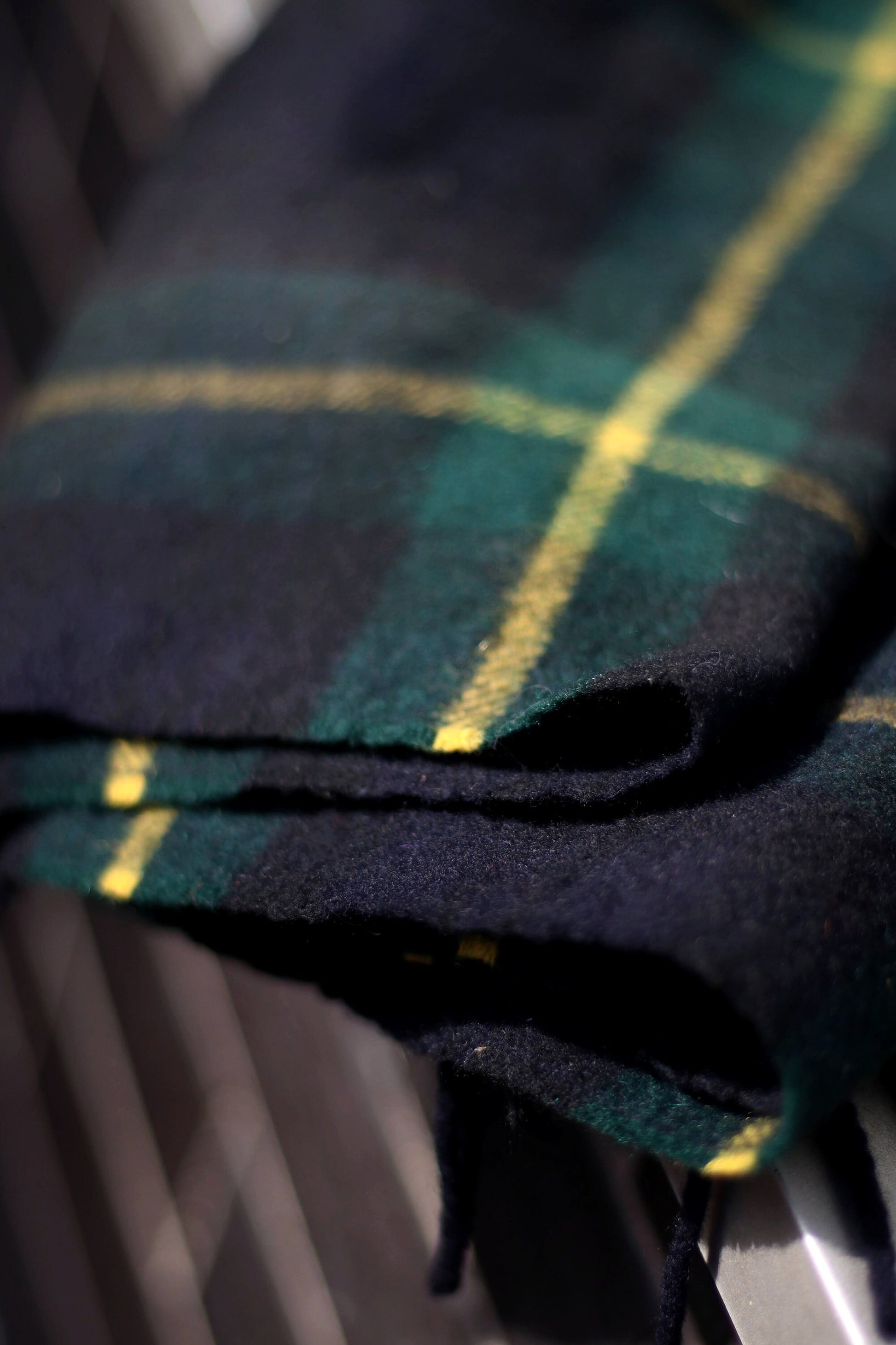90s Cashmere Scarf| Vintage green and black plaid winter accessory | Minimalist checkered tartan winter wrap