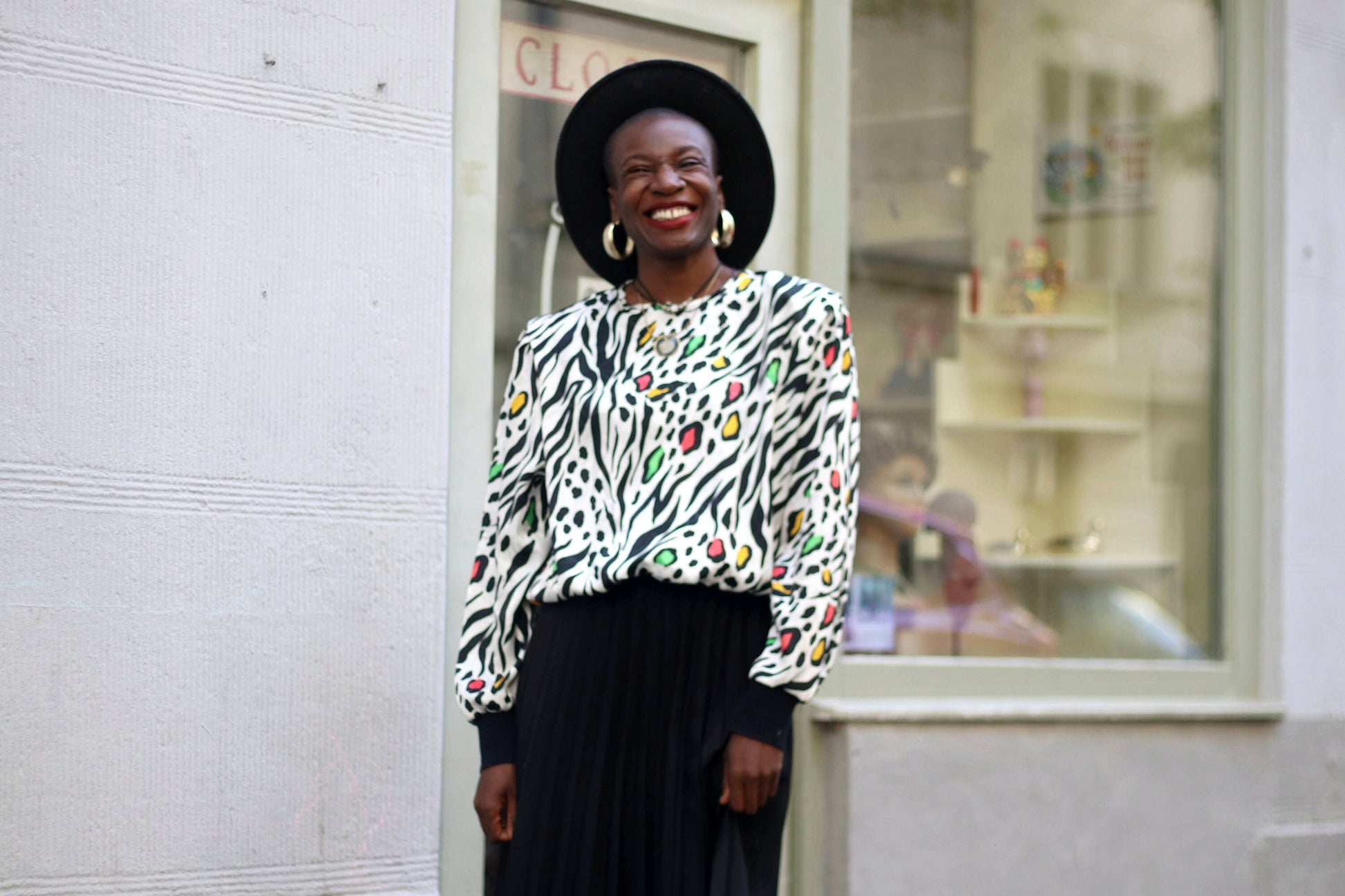 80s St Malo Blouse | Vintage animal print tunic| Monochrome black and white design| Crazy print Maximalist long sleeved top