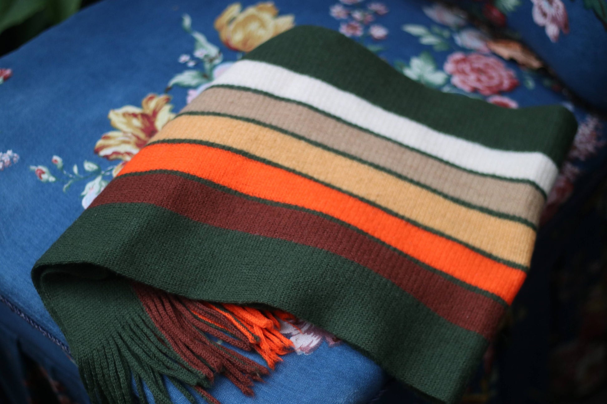 Y2K striped scarf| Vintage multicolored winter scarf| retro green, orange and brown winter scarf