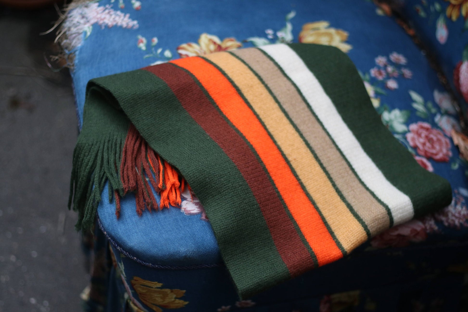 Y2K striped scarf| Vintage multicolored winter scarf| retro green, orange and brown winter scarf