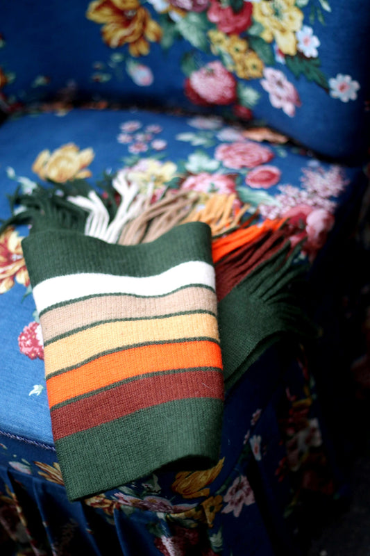 Y2K striped scarf| Vintage multicolored winter scarf| retro green, orange and brown winter scarf