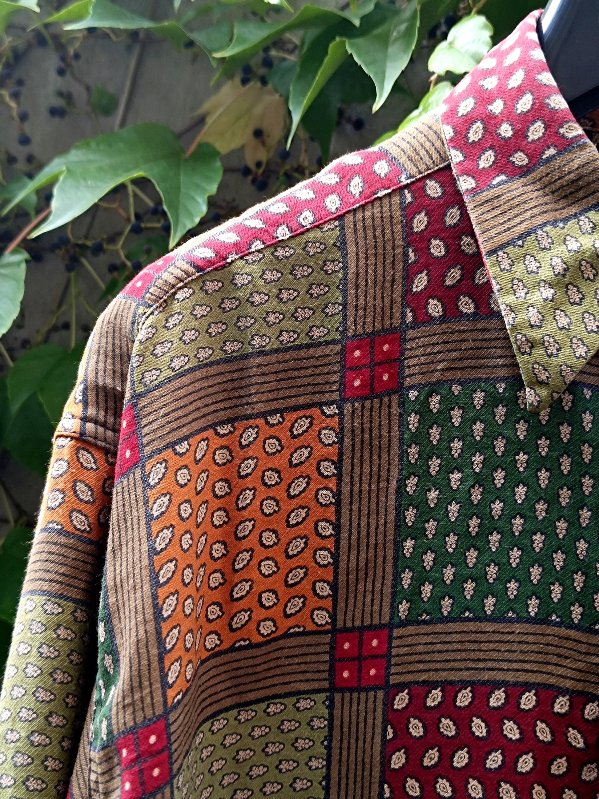 80s Soleiado Patchwork Shirt| Vintage unisex crazy patterned shirt| Hippy inspired brown blouse