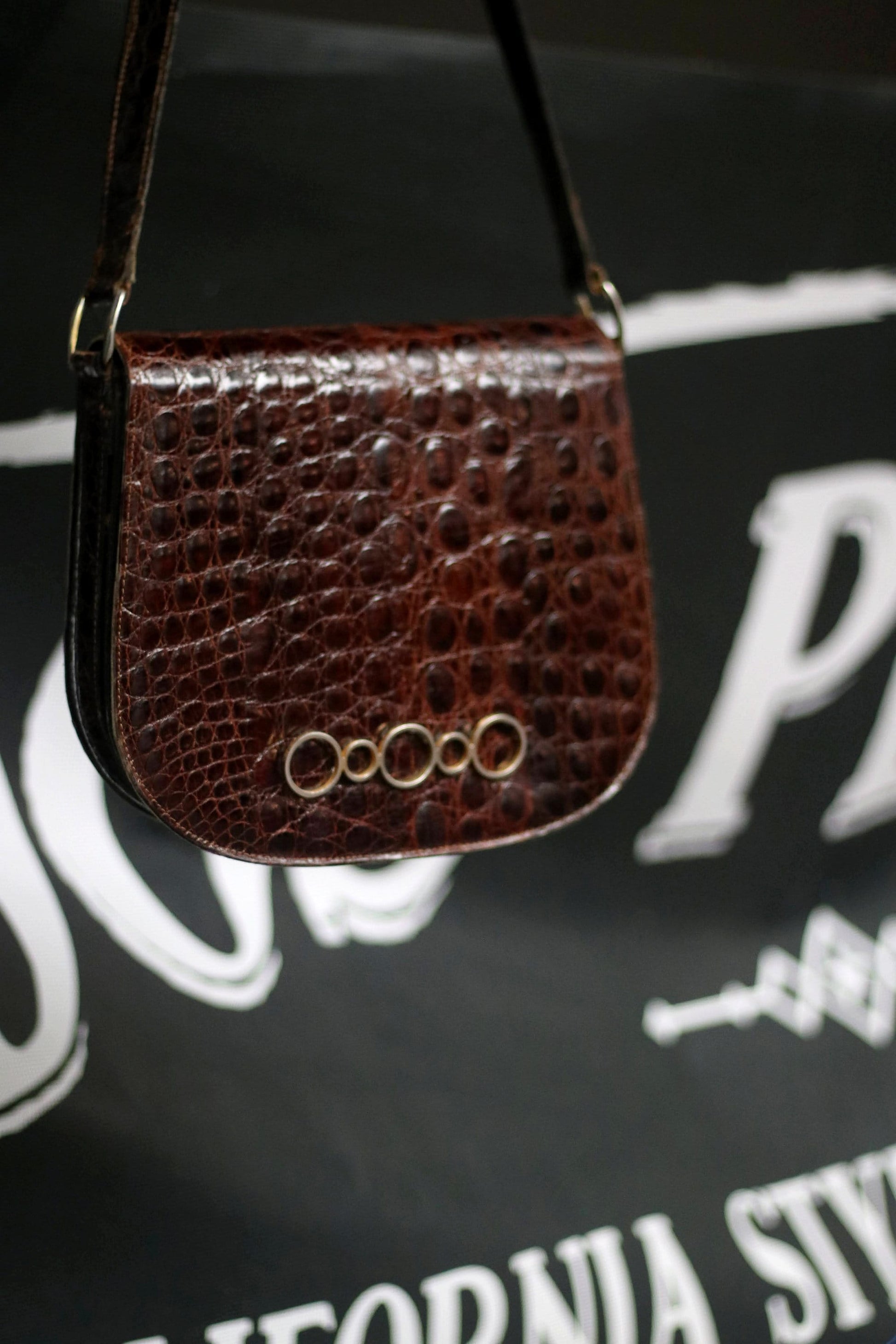 70s Leather Handbag | Vintage brown shoulder bag with statement straps and buckle| Boho chic crossbody