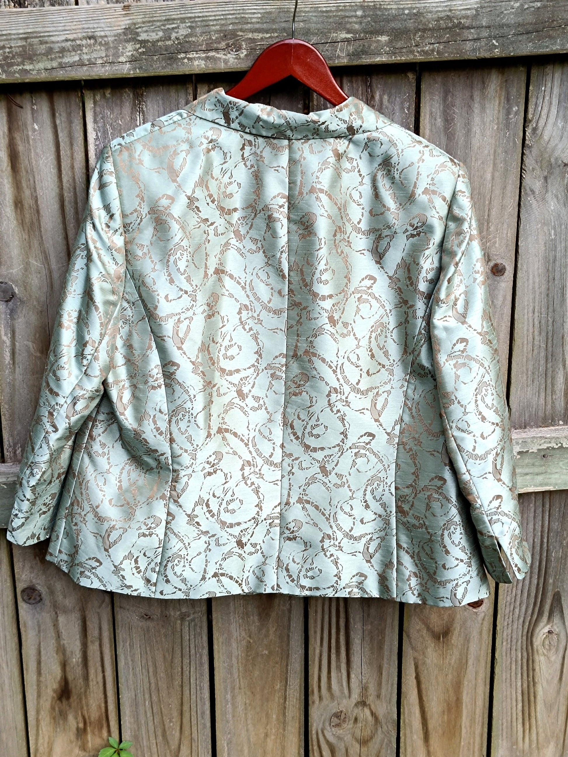 Vintage Opulent Green Blazer| Floral print green mint evening jacket