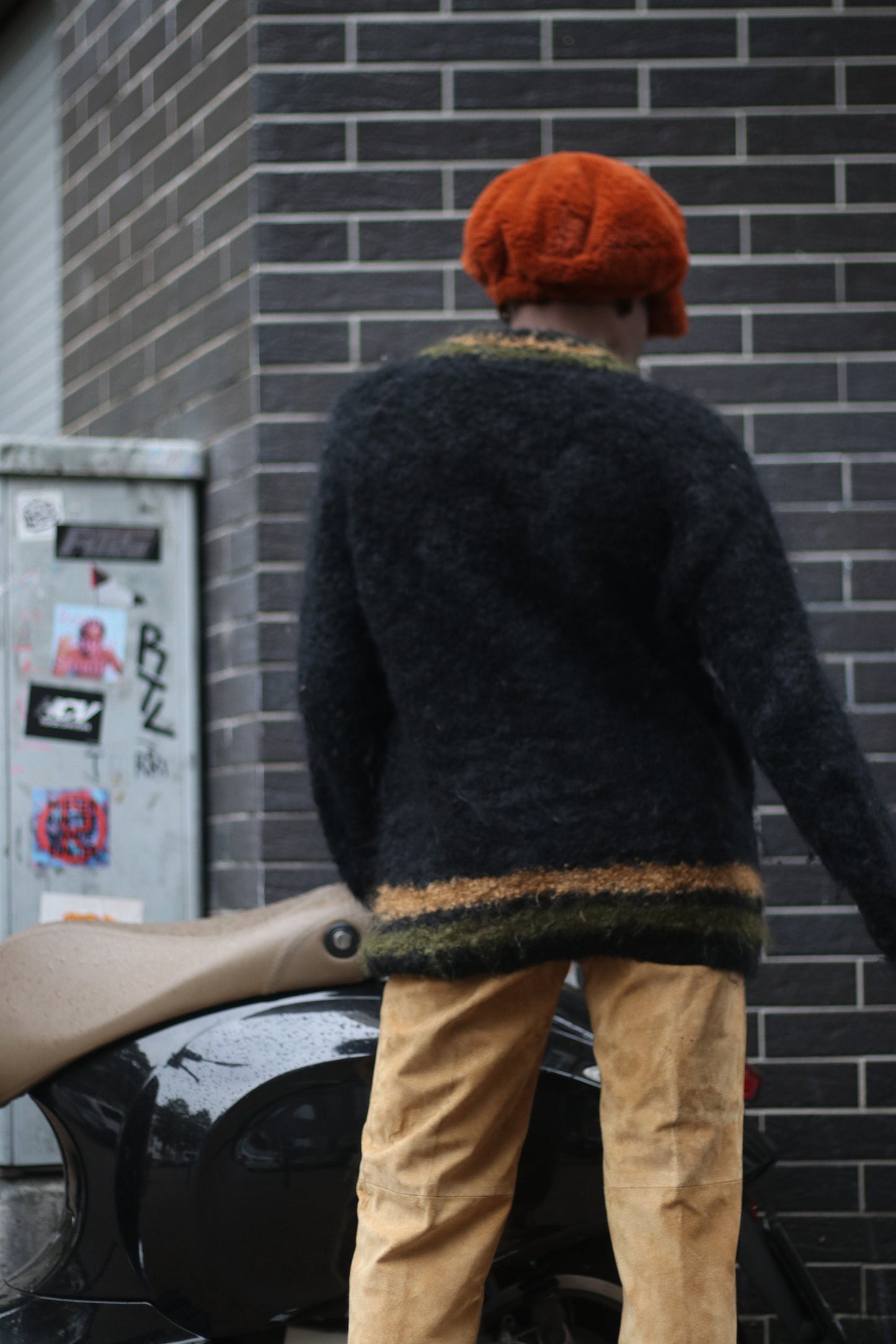70s Fuzzy handmade Sweater| Vintage Black Striped Winter Knit| Long sleeved crew neck sweater
