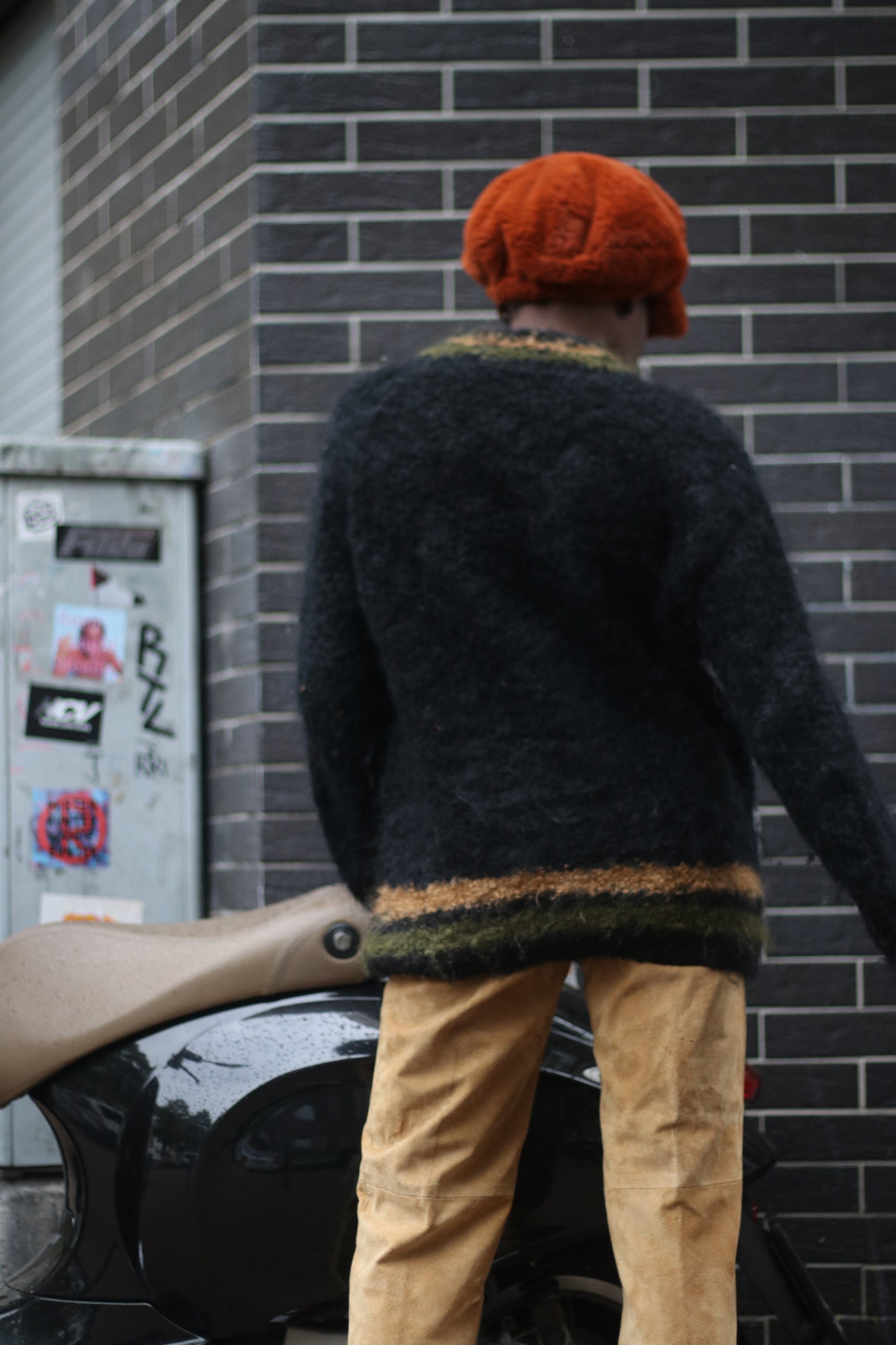 70s Fuzzy handmade Sweater| Vintage Black Striped Winter Knit| Long sleeved crew neck sweater