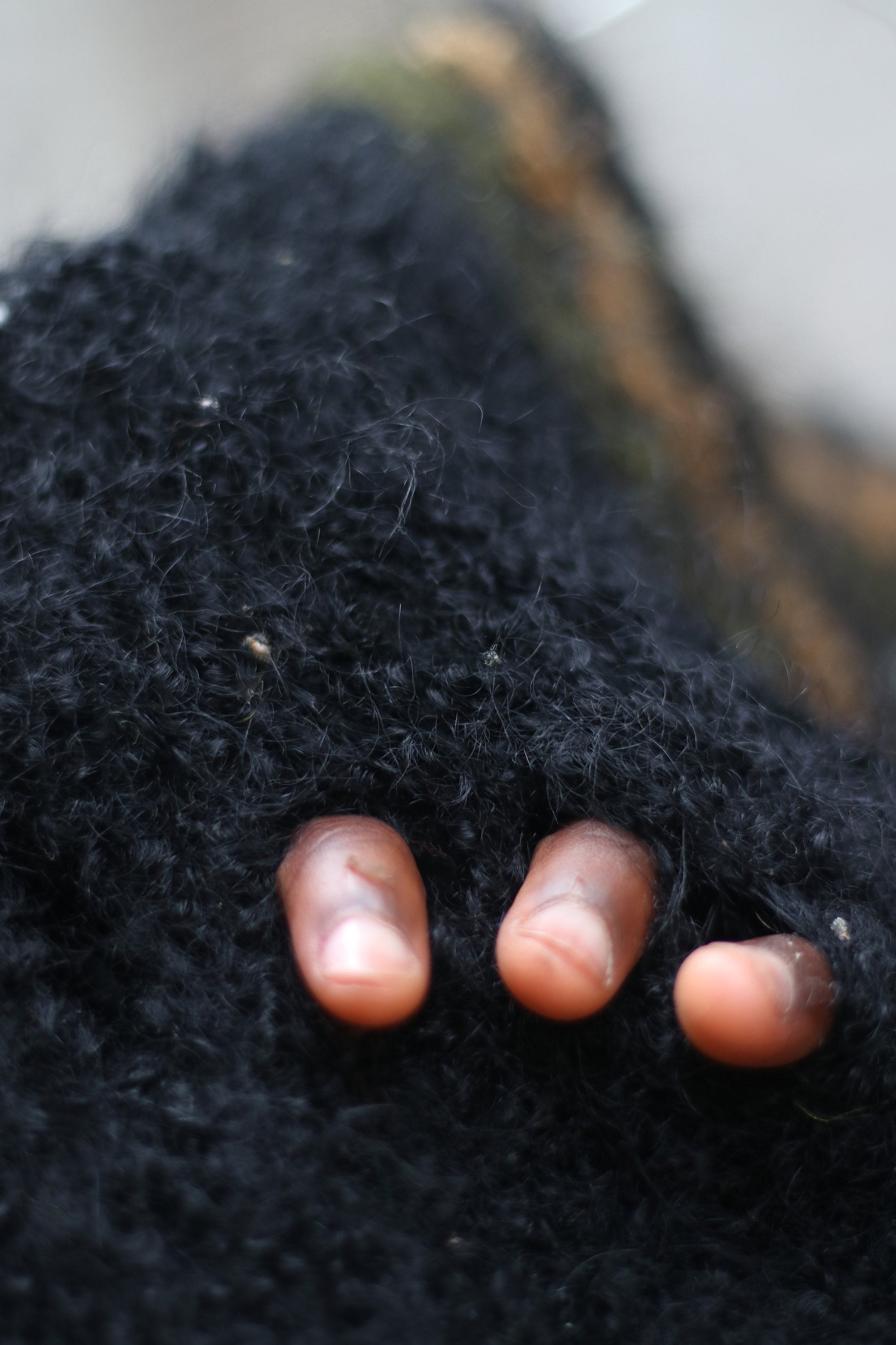 70s Fuzzy handmade Sweater| Vintage Black Striped Winter Knit| Long sleeved crew neck sweater
