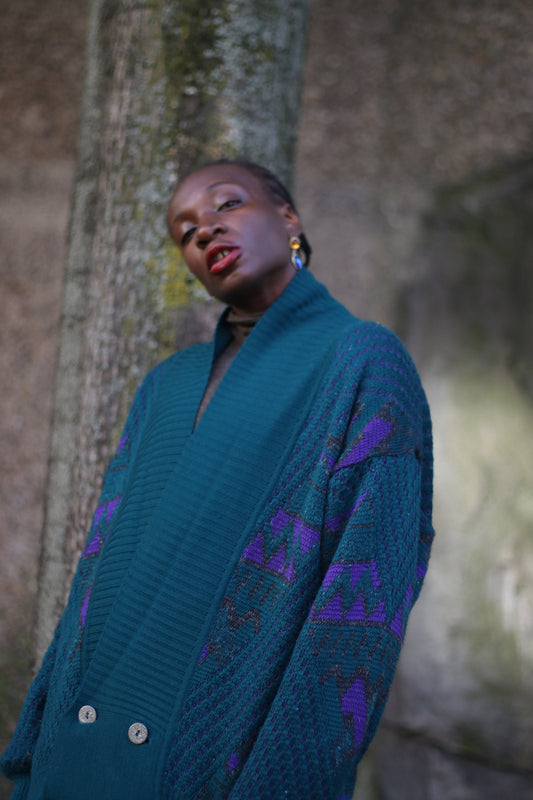 Vintage Purple and Blue oversized cardigan| Granddad inspired Sweater