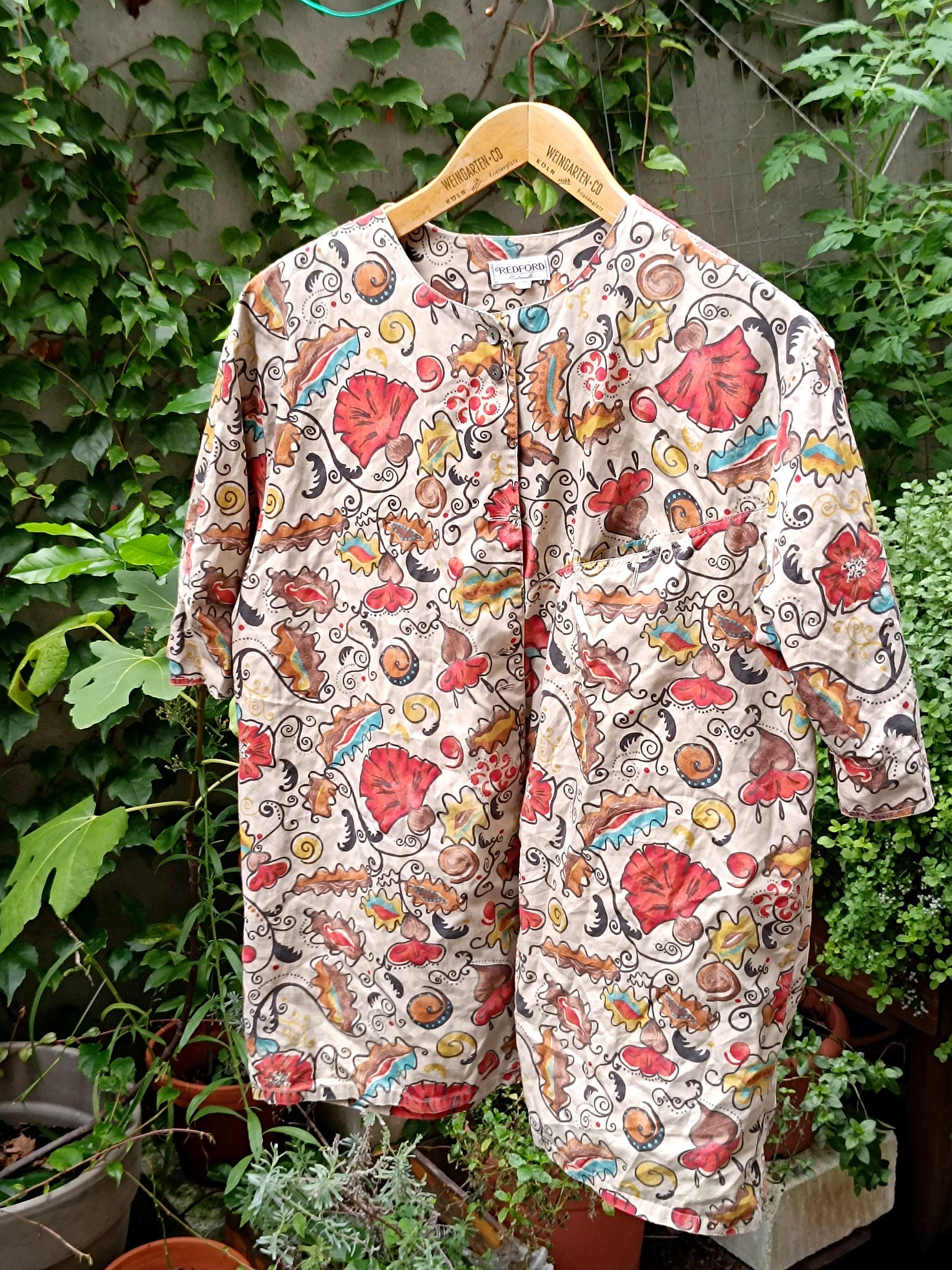 90s Redford Shirtmakers Blouse| Vintage crazy pattern Buttoned Down Shirt| Maximalist unisex quirky oversized brown shirt