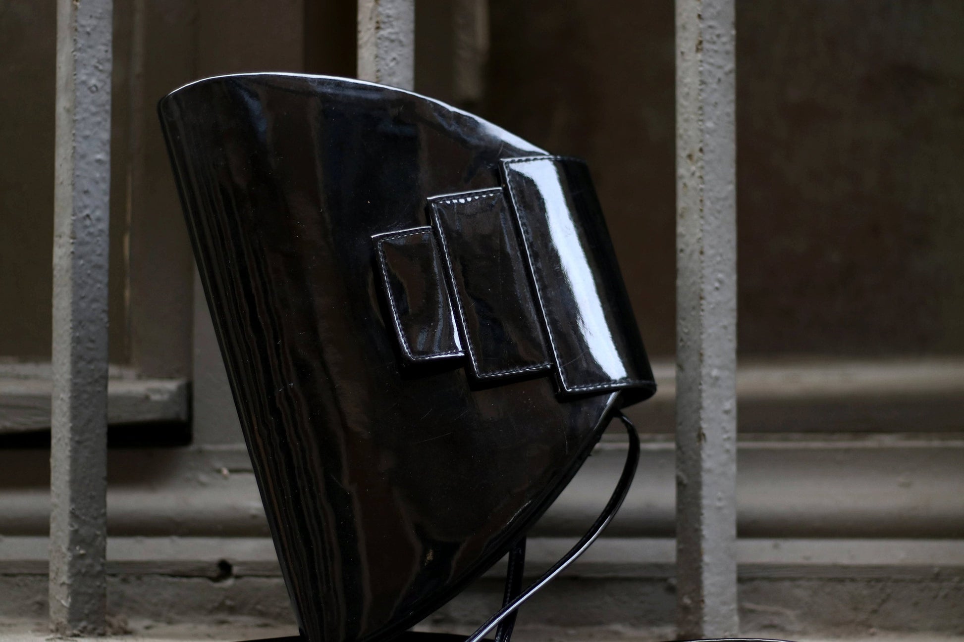 80s Black Shoulder bag | Vintage Faux leather handbag |Vegan geometric shape bag