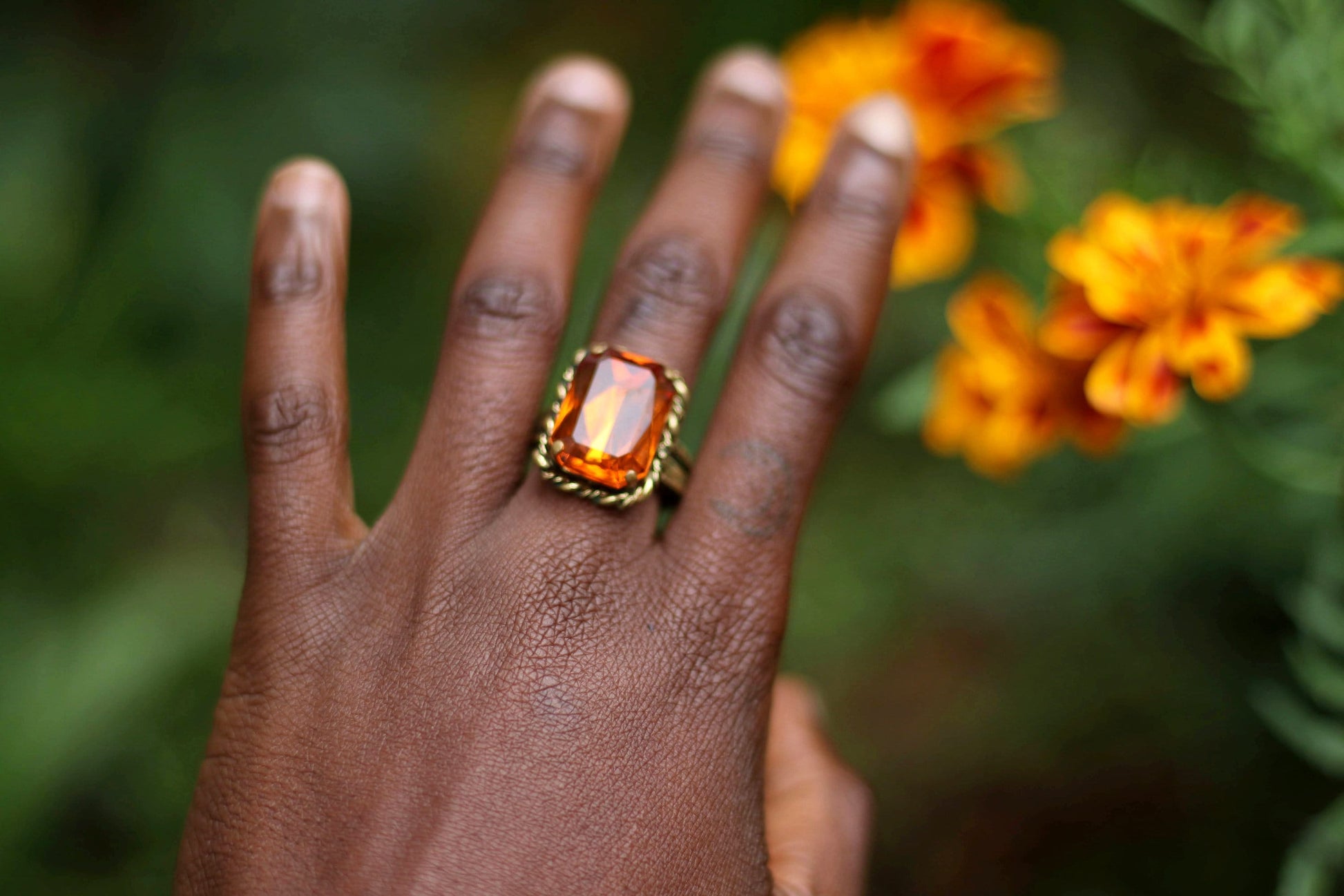 70s Citrine colored Ring| Vintage Bohemian Opulent ring| Orange gemstone ring
