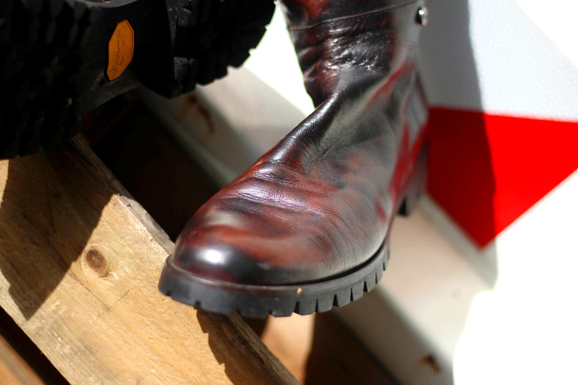 90s Grunge Leather Boots | Vintage red and black knee length boots| Punk inspired tough luxe minimalist shoes size EU 39