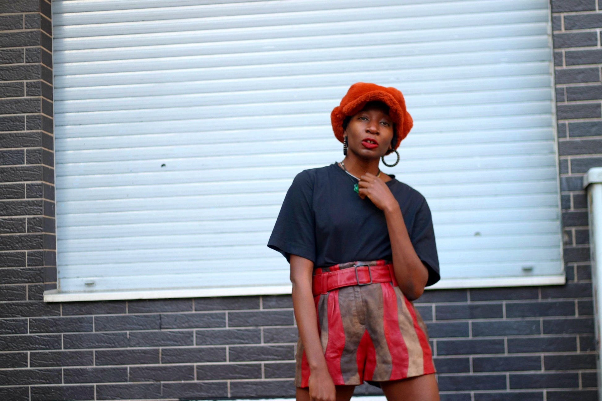 70s red suede shorts| Vintage striped retro maximalist leather shorts| Bohemian unique short pants