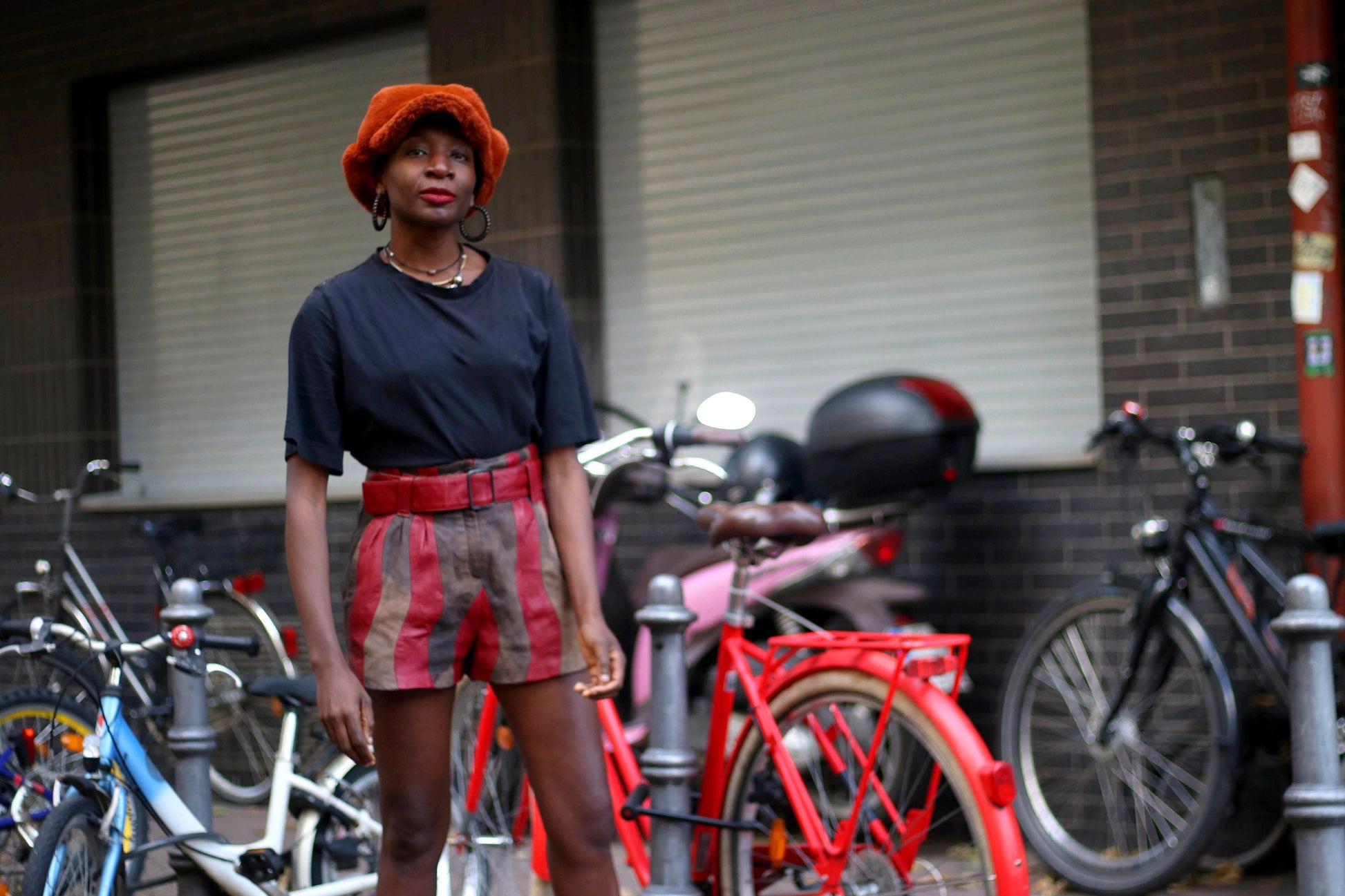 70s red suede shorts| Vintage striped retro maximalist leather shorts| Bohemian unique short pants