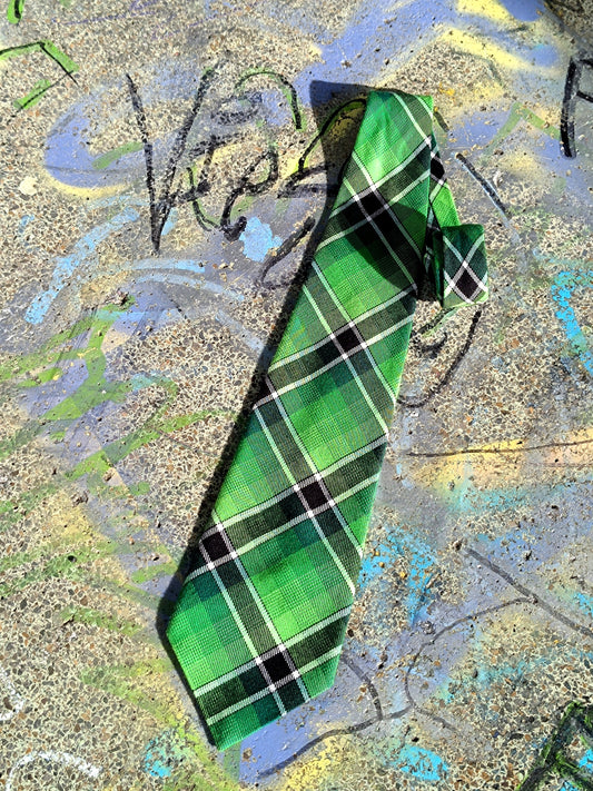 90s Plaid Tie| Vintage Checkered Green Tie| | Women's Tie| Men's Workwear Tie| Genderless Fashion| Xmas Gifts