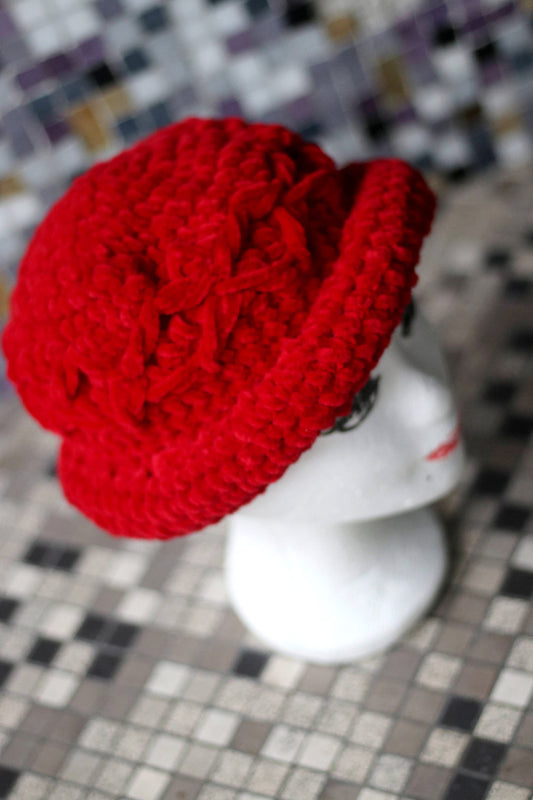 y2k red knitted Hat| Vintage Cozy Winter Beanie | minimalist handmade winter accessory|