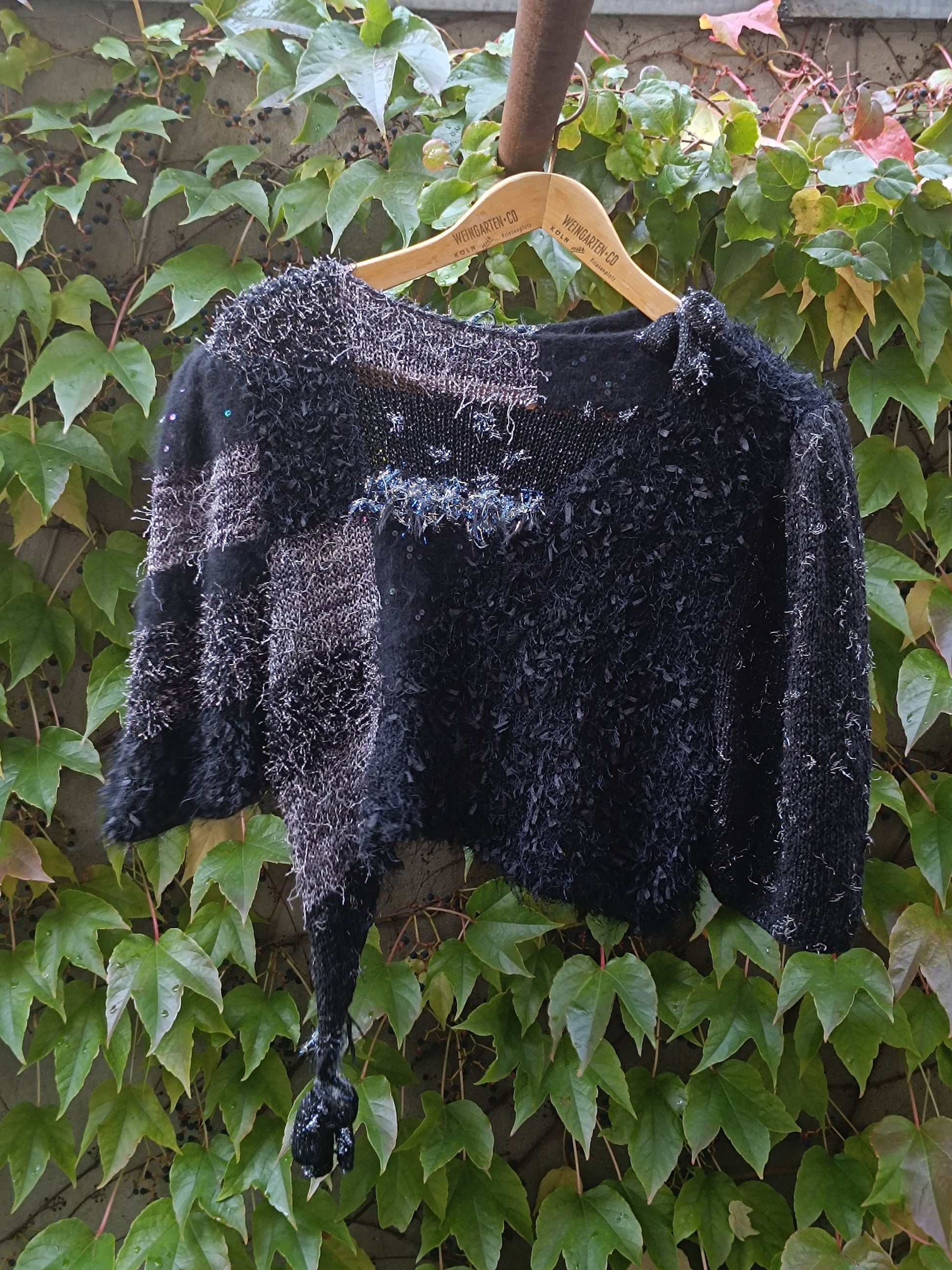 90s Metallic Sweater| Vintage Gothic inspired black and white knit| Shaggy grunge winter jumper