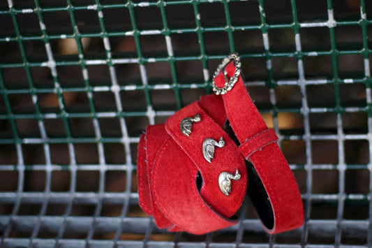 80s suede Belt| Vintage duck embellished belt| Folkloric waistbelt with silver-tone hardware.