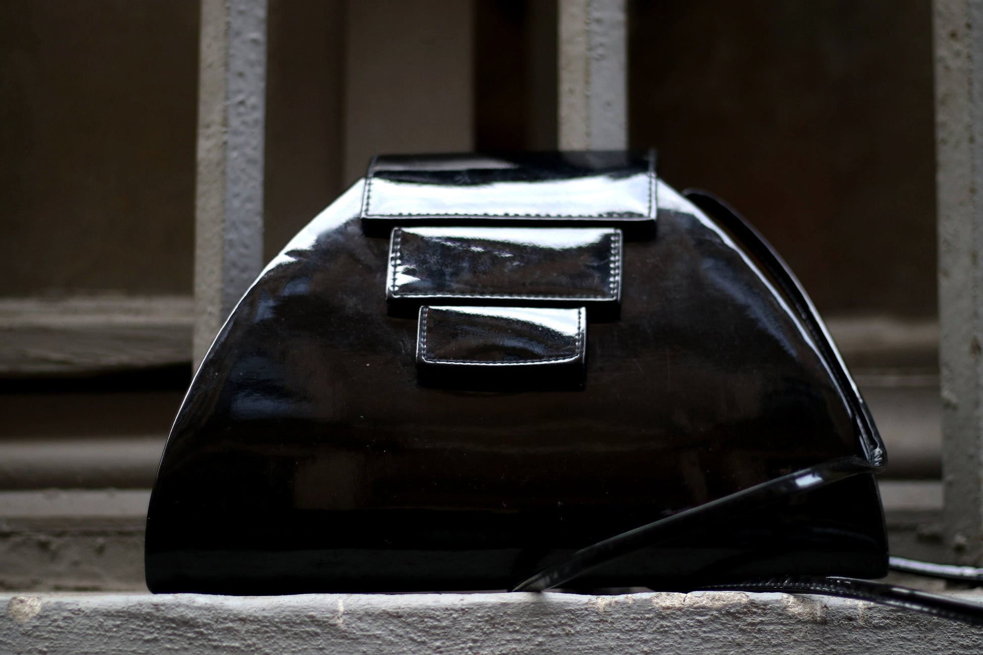 80s Black Shoulder bag | Vintage Faux leather handbag |Vegan geometric shape bag