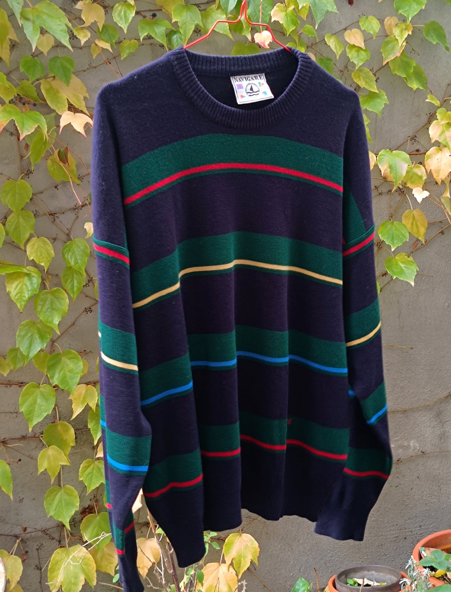 90s Women's Sweater| Vintage Navigare multicolored Crew Neck with long sleeves| Men's Striped Sweater