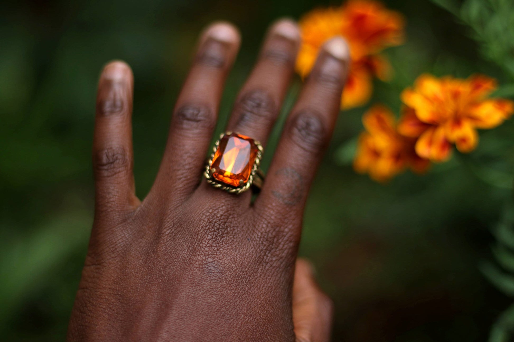 70s Citrine colored Ring| Vintage Bohemian Opulent ring| Orange gemstone ring