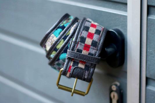 90s Patchwork Belt| Vintage Floral Print Belt| Bohemian Women's Multicolored Leather and Fabric Waistbelt|