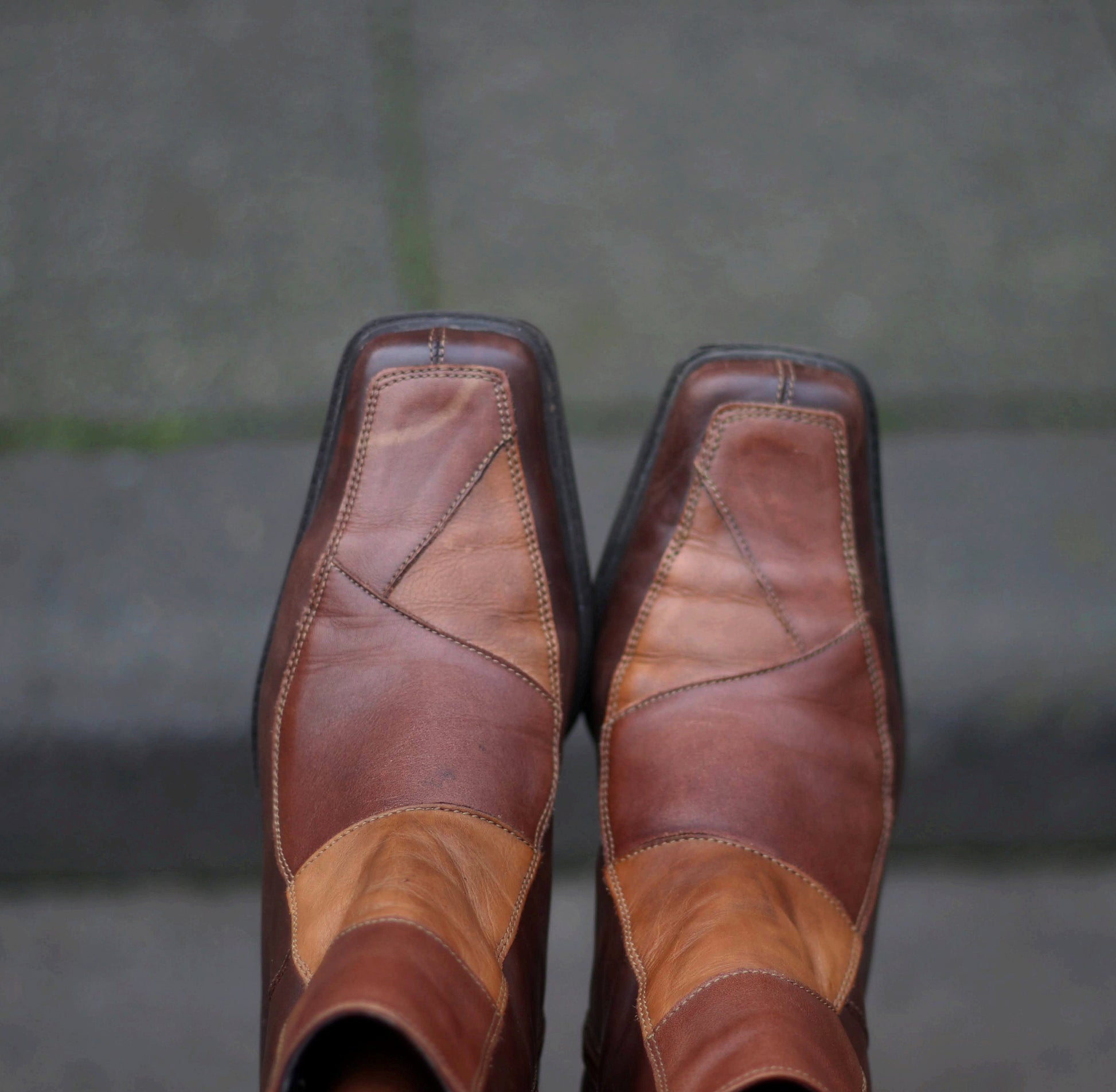 90s Women's Boots| Vintage Brown Patchwork leather boots | Minimalist Winter Boots Size EU38
