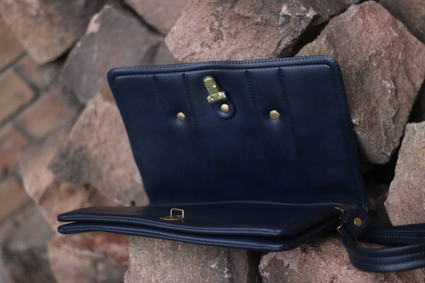 70s Women's Leather Bag| Vintage Minimalist Bag | Classic Everyday Navy Blue Mini Handbag