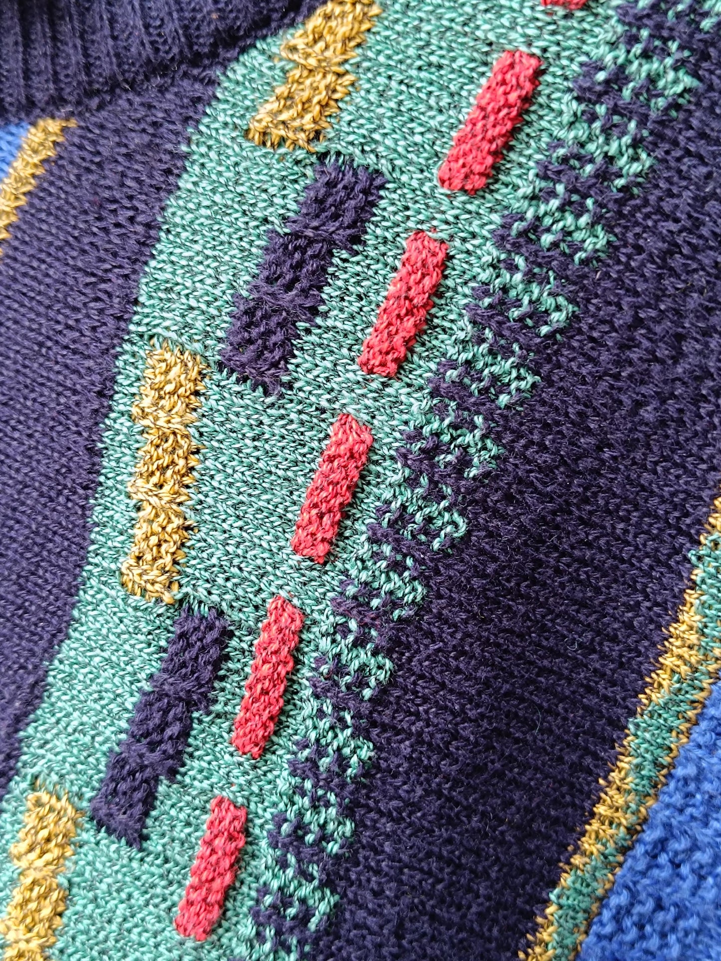 90s Frank Alexs Crazy Print Sweater| Vintage Blue Patterned Sweater| Women's Colorful Winter Knit| Cosby Style Men's Sweater