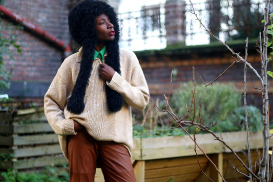 Vintage Brown Short-Sleeved Textured Wool Blend Winter Knit