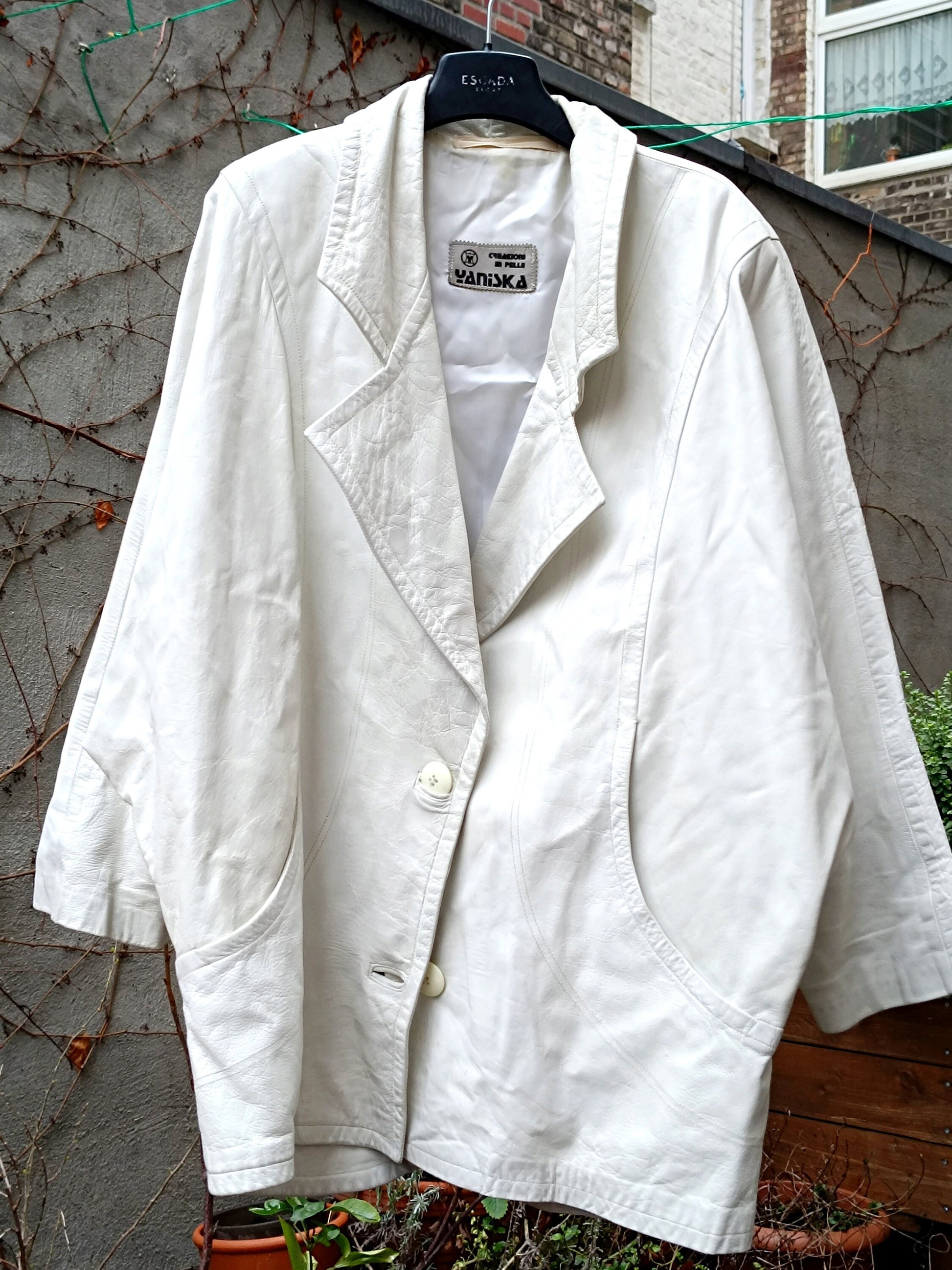 80s White Leather Jacket| Vintage Minimalist Women's Leather Blazer Coat| Oversized Street style Winter Coat