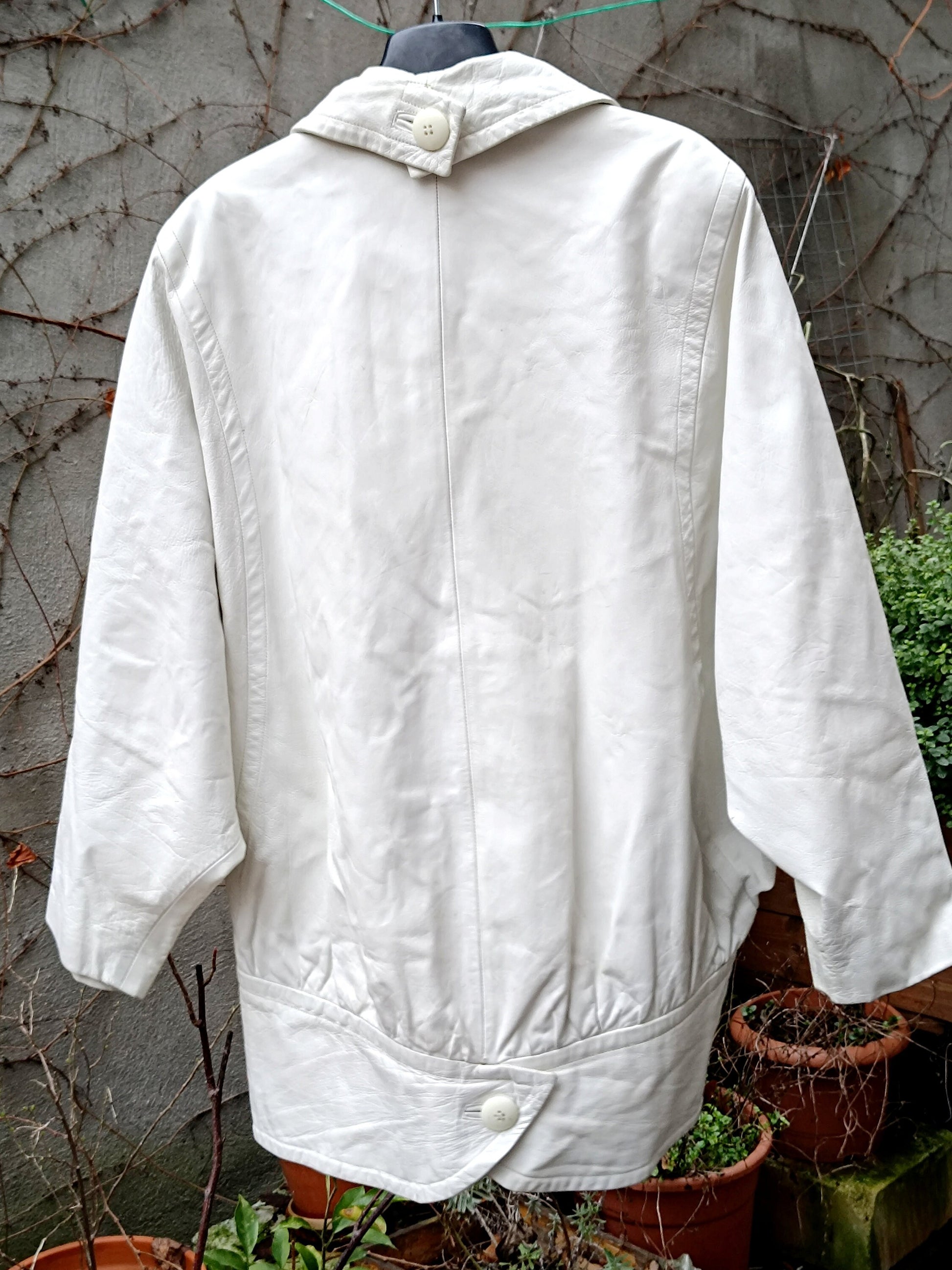 80s White Leather Jacket| Vintage Minimalist Women's Leather Blazer Coat| Oversized Street style Winter Coat